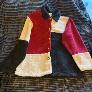 TEDDI Sherpa Style Jacket Black
Red Tan Color Block Size XL